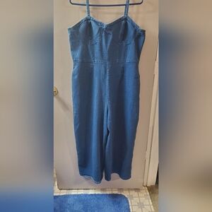Derek Heart Blue Denim Jimpsuit. Adjustable Straps. Sz XL